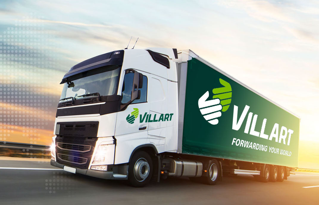 Loaded European truck on motorway in sunset